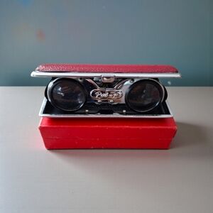 Vintage Pal-F Folding Opera Glasses  Red Case with Original Box